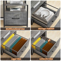 Sikaic Gaming Desk 66 inches LED Gaming Desk with File Drawer Power Outlet  Printer Cabinet and Monitor Shelf Grey