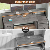 Sikaic Gaming Desk 66 inches LED Gaming Desk with File Drawer Power Outlet  Printer Cabinet and Monitor Shelf Grey