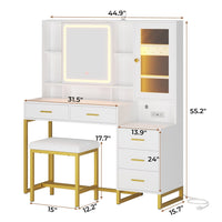 Sikaic Makeup Vanity Makeup Vanity Set with Mirror and Lights Charging Station RGB Jewelry Storage Shelves White