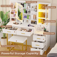 Sikaic Makeup Vanity Makeup Vanity Set with Mirror and Lights Charging Station RGB Jewelry Storage Shelves White