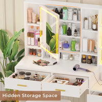 Sikaic Makeup Vanity Makeup Vanity Set with Mirror and Lights Charging Station RGB Jewelry Storage Shelves White
