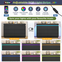 Sikaic Dresser LED Lights Black Dresser for Bedroom with Charging Station and Sliding Desktop Drawers Large Storage Tower Clothes Organizer