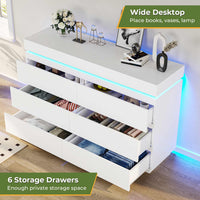 Sikaic Dresser LED Lights White Dresser for Bedroom with Charging Station and Sliding Desktop Drawers Large Storage Tower Clothes Organizer