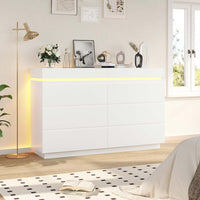 Sikaic Dresser LED Lights White Dresser for Bedroom with Charging Station and Sliding Desktop Drawers Large Storage Tower Clothes Organizer