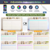 Sikaic Dresser LED Lights White Dresser for Bedroom with Charging Station and Sliding Desktop Drawers Large Storage Tower Clothes Organizer