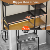 Sikaic Coffee Bar 45.3 Inches Farmhouse Coffee Bar Bakers Rack with Power Outlet and LED Light  Cabinet Kitchen with Storage Black
