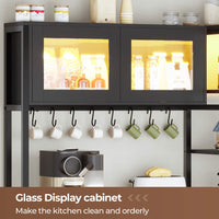 Sikaic Coffee Bar 45.3 Inches Farmhouse Coffee Bar Bakers Rack with Power Outlet and LED Light  Cabinet Kitchen with Storage Black