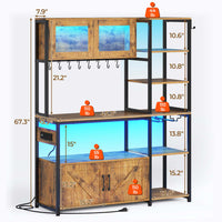 Sikaic Coffee Bar 45.3 Inches Farmhouse Coffee Bar Bakers Rack with Power Outlet and LED Light  Cabinet Kitchen with Storage Brown
