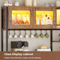Sikaic Coffee Bar 45.3 Inches Farmhouse Coffee Bar Bakers Rack with Power Outlet and LED Light  Cabinet Kitchen with Storage Brown