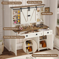 Sikaic Makeup Vanity Sliding Mirror Makeup Vanity with Lights & Barn Doors Charging Station Jewelry Hooks and Open Storage Shelves White