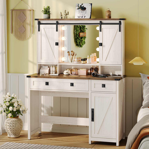 Sikaic Makeup Vanity with LED Sliding Mirror Charging Station White Sikaic Makeup Vanity with LED Sliding Mirror Charging Station White
