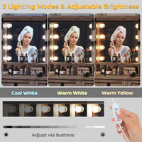 Sikaic Makeup Vanity Sliding Mirror Makeup Vanity with Lights & Barn Doors Charging Station Jewelry Hooks and Open Storage Shelves Brown