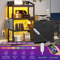 Sikaic File Cabinet 35.4 inches LED File Cabinet Power Strip with 2 Drawe fits Letter/A4 Size Black