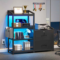 Sikaic File Cabinet 35.4 inches LED File Cabinet Power Strip with 2 Drawe fits Letter/A4 Size Black