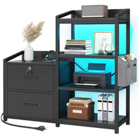Sikaic File Cabinet 35.4 inches LED File Cabinet Power Strip with 2 Drawe fits Letter/A4 Size Black