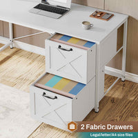 Sikaic Gaming Desk LED lights L Shaped Gaming Desk with Fabric File Drawers and Power Outlet Hutch & Storage Shelves White