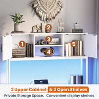 Sikaic Gaming Desk LED lights L Shaped Gaming Desk with Fabric File Drawers and Power Outlet Hutch & Storage Shelves White