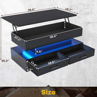 Sikaic Coffee Table 40 Inches Lift Top Coffee Table with 2 Fabric Drawers and LED Light Black