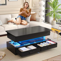 Sikaic Coffee Table 40 Inches Lift Top Coffee Table with 2 Fabric Drawers and LED Light Black