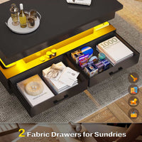 Sikaic Coffee Table 40 Inches Lift Top Coffee Table with 2 Fabric Drawers and LED Light Black