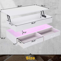 Sikaic Coffee Table 40 Inches Lift Top Coffee Table with 2 Fabric Drawers and LED Light White