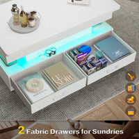 Sikaic Coffee Table 40 Inches Lift Top Coffee Table with 2 Fabric Drawers and LED Light White