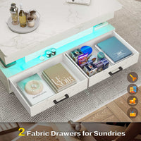 Sikaic Coffee Table 40 Inches Lift Top Coffee Table with 2 Fabric Drawers and LED Light White Marble