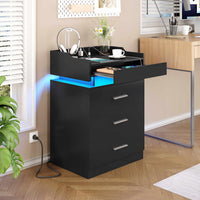 Sikaic Nightstand Large Nightstand with Charging Station and LED Lights Black