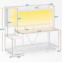 Sikaic Gaming Desk Led Gaming Desk with Power Outlets and Glass Display Cabinet Monitor Stand Hooks CPU Stand White