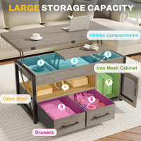 Sikaic Coffee Table 40 Inches 4 in 1 Lift Top Coffee Table with Storage Cabinet 2 Fabric Drawers & LED Light for Dining Room Grey
