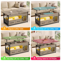 Sikaic Coffee Table 40 Inches 4 in 1 Lift Top Coffee Table with Storage Cabinet 2 Fabric Drawers & LED Light for Dining Room Grey