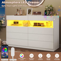 Sikaic Dresser White Dresser for Bedroom with LED Lights Charging Station Modern Double Wide Drawer Organizer Cabinet