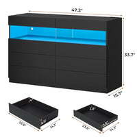 Sikaic Dresser Black Dresser for Bedroom with LED Lights Charging Station Modern Double Wide Drawer Organizer Cabinet