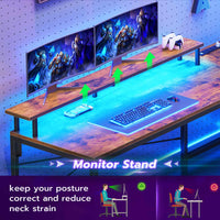 Sikaic Gaming Desk 51 Inches Reversible LED Lights L Shaped Gaming Desk with Power Outlets & Fabric File Drawer Monitor Stand and Hooks Rustic Brown