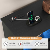 Sikaic Dresser Dresser for Bedroom with LED Lights and Charging Station Black