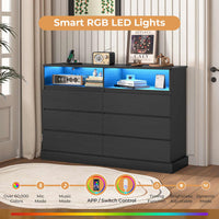 Sikaic Dresser Dresser for Bedroom with LED Lights and Charging Station Black