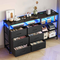 Sikaic TV Stands Corner L Shaped LED TV Stand Convertible Dresser with Charging Station and Open Shelf & PU Finish Drawers for Living Room Black