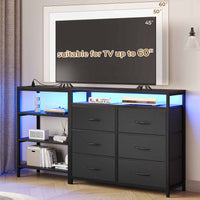 Sikaic TV Stands Corner L Shaped LED TV Stand Convertible Dresser with Charging Station and Open Shelf & PU Finish Drawers for Living Room Black