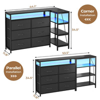 Sikaic TV Stands Corner L Shaped LED TV Stand Convertible Dresser with Charging Station and Open Shelf & PU Finish Drawers for Living Room Black