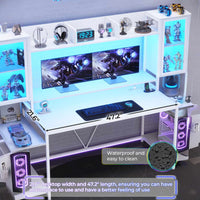 Sikaic Gaming Desk 74.8 Inches Large PC Ergonomic Gaming Desk with LED Lights Hutch and Storage Shelves Monitor Stand White