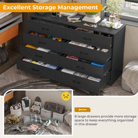 Sikaic Dresser 55.1 Inches 8 Drawers Modern Long Dresser with Power Outlets and Ample Storage Organizer for Bedroom Black
