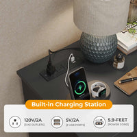 Sikaic Dresser 55.1 Inches 8 Drawers Modern Long Dresser with Power Outlets and Ample Storage Organizer for Bedroom Black