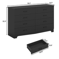 Sikaic Dresser 55.1 Inches 8 Drawers Modern Long Dresser with Power Outlets and Ample Storage Organizer for Bedroom Black