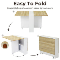 Sikaic Dining Table Folding Dining Table with Storage Shelves and 6 Casters White