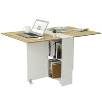 Sikaic Dining Table Folding Dining Table with Storage Shelves and 6 Casters White