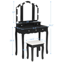 Sikaic Makeup Vanity Makeup Vanity Set with Lighted Mirror Stool Drawers and Cushioned Stool Black