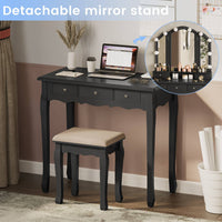 Sikaic Makeup Vanity Makeup Vanity Set with Lighted Mirror Stool Drawers and Cushioned Stool Black