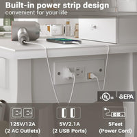 Sikaic Makeup Vanity Makeup Vanity Set with Stool and Lights Charging Station Tri-Fold Mirror & Necklace Hooks White