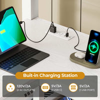 Sikaic Bed Frame Metal Loft Bed Frame Twin Size with L-Shaped Desk LED Lights Charging Station Drawers & Shelve White