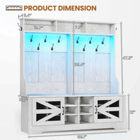 Sikaic Hall Tree 59.1 Inches 5-in-1 Hall Tree with Bench and 16 Shoe Cubbies Coat Hooks Barn Door & Adjustable Shelf Embossed White